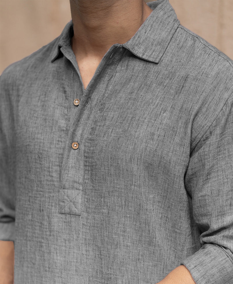 Dark Grey Slub Kurta Shirt