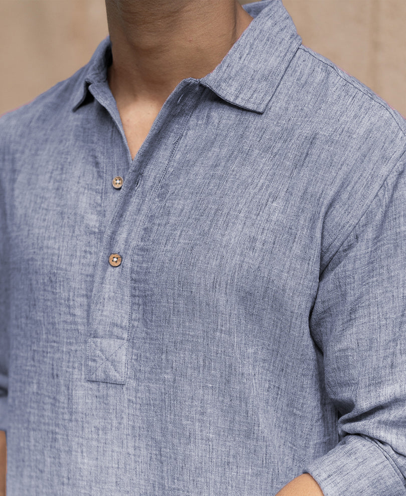 Blue Slub Kurta Shirt