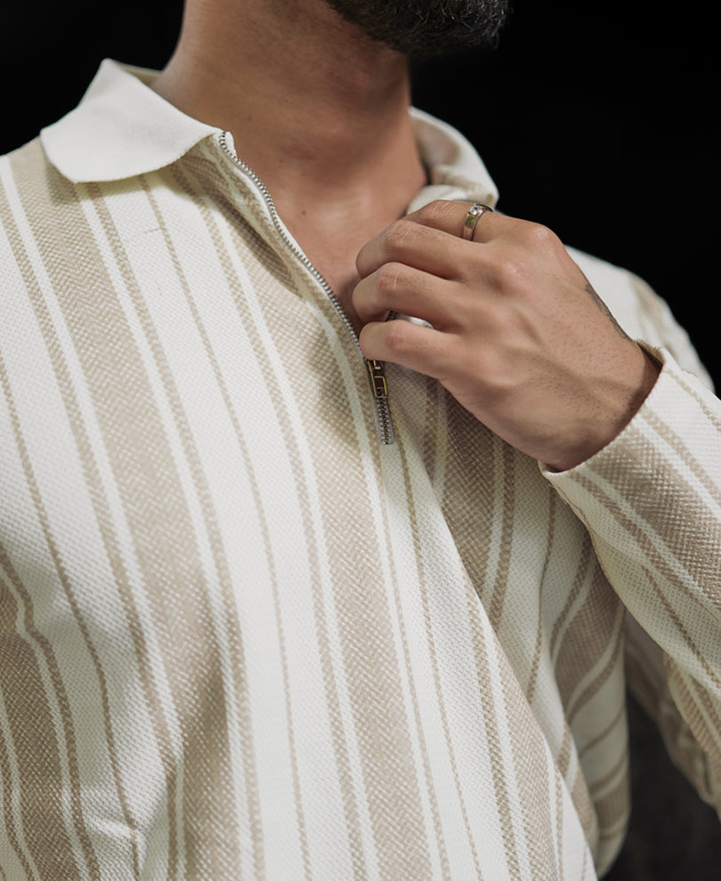 Multi Colour Zipper Stripes Regular Fit Full Sleeves T Shirt