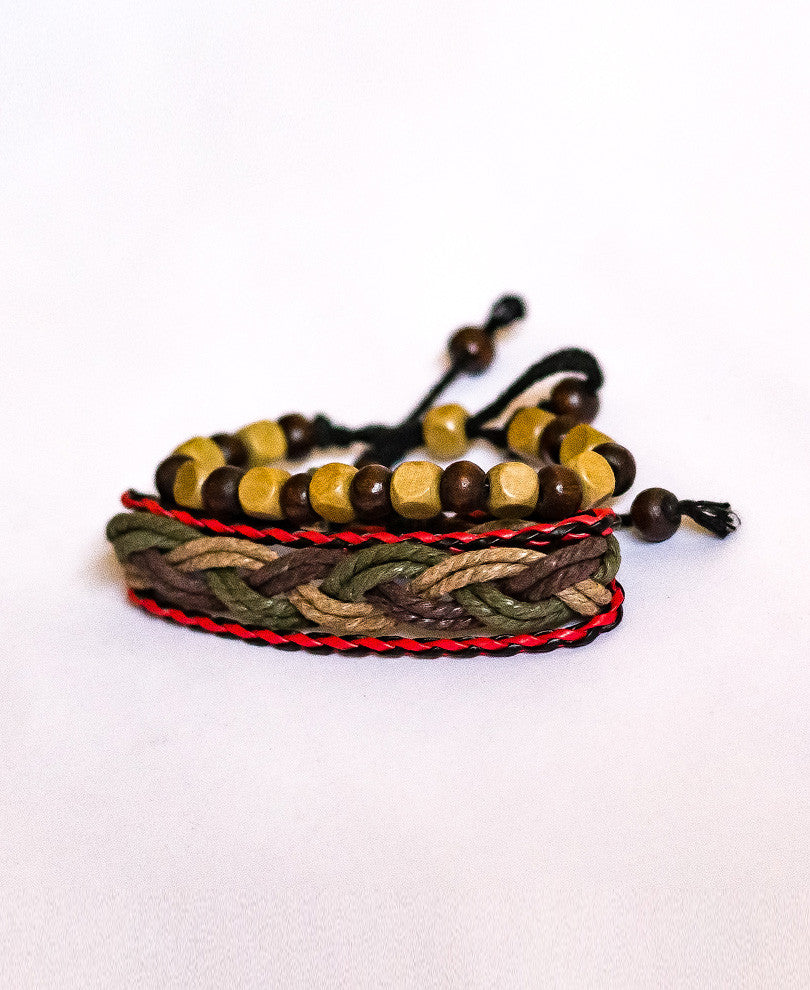Red and Black Braided Mix 3 Wrap Bracelet