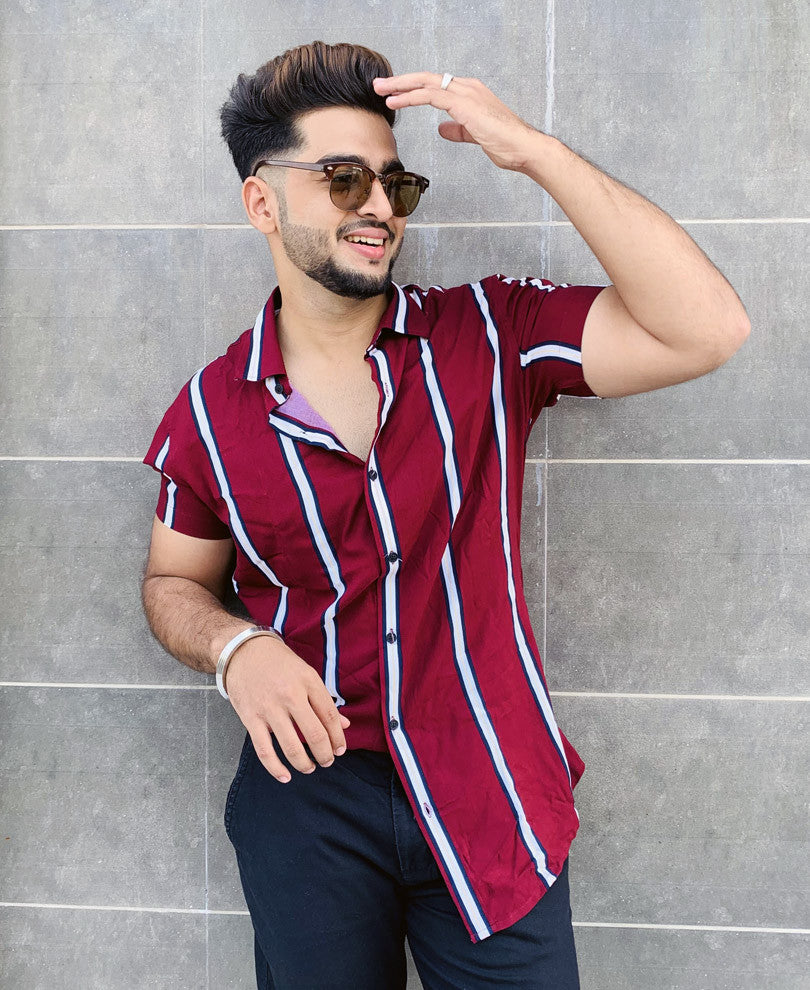 Maroon Multiple Stripes Half Sleeves Shirt