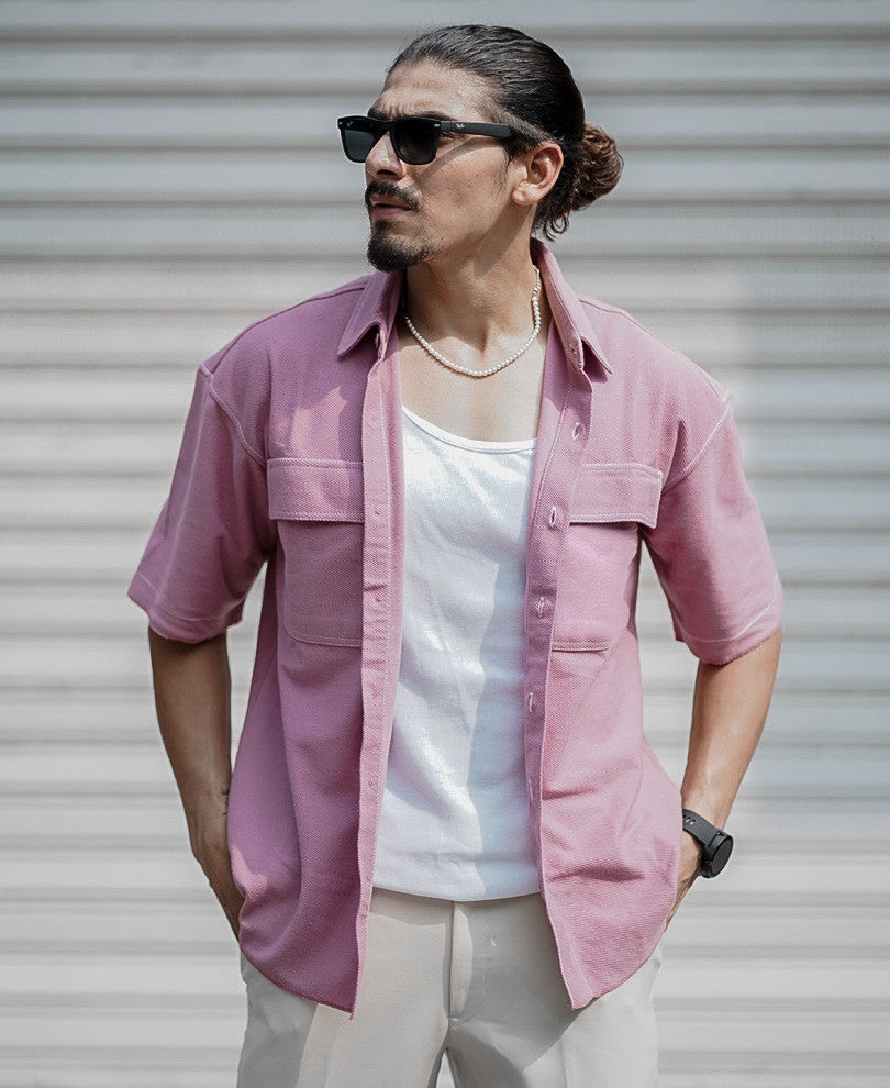Peach Double Pocket Oversize Drop Shoulder Shirt