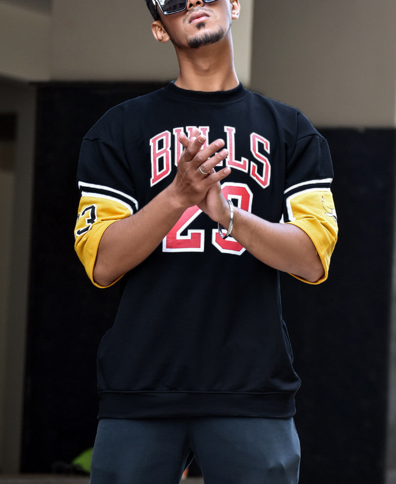Black 23 Bulls Oversize Drop Shoulder T Shirt