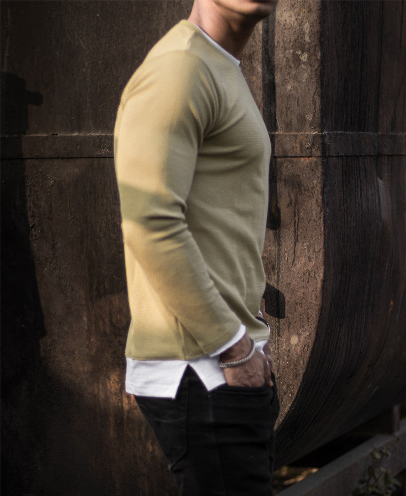 Pista Green Double Crew Neck Full Sleeves T Shirt