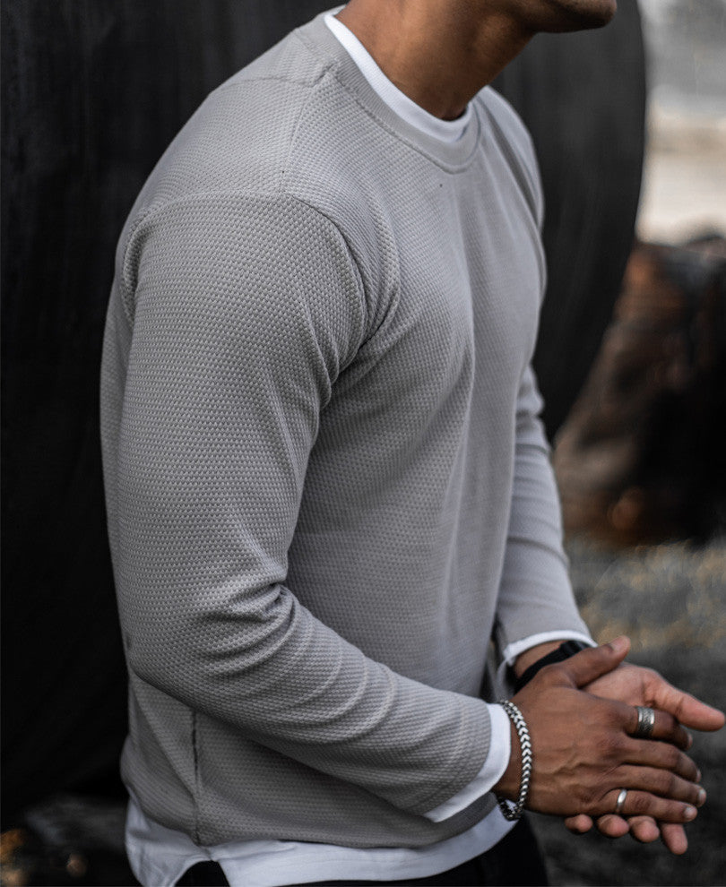 Grey Double Crew Neck Full Sleeves T Shirt