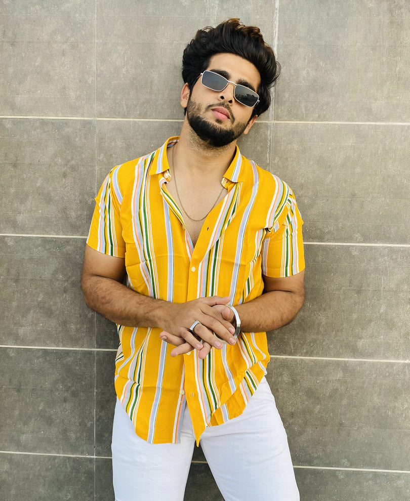 Yellow Vertical Stripes Half Sleeves Shirt