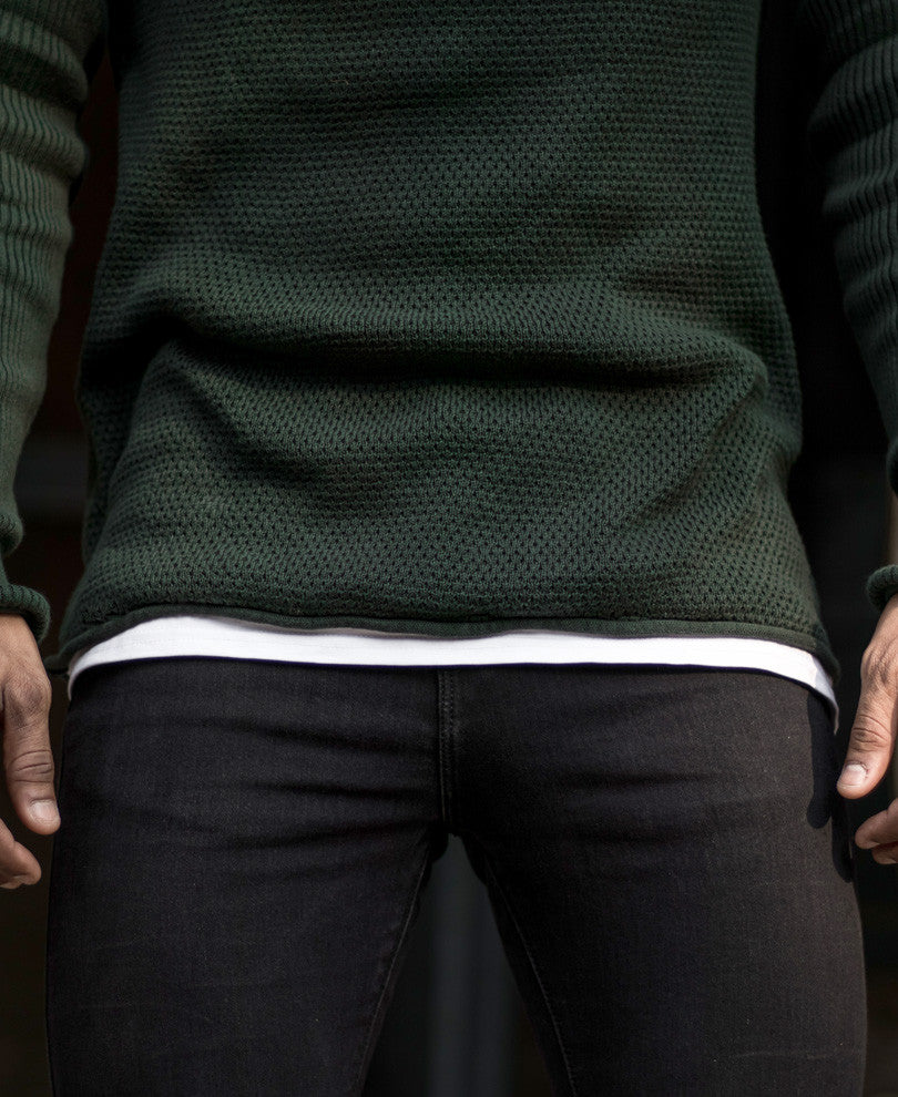 Olive Green Knitted Full Sleeves T Shirt