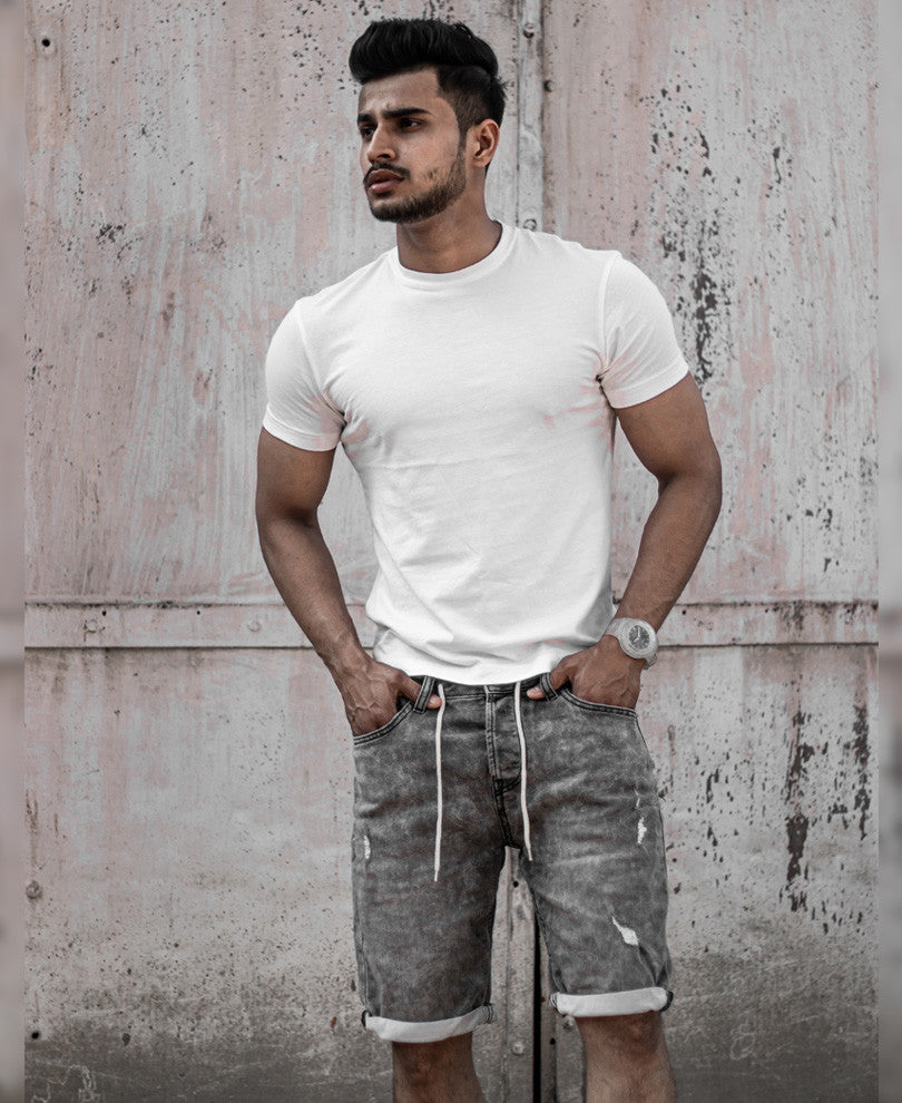 Grey Washed Denim Shorts