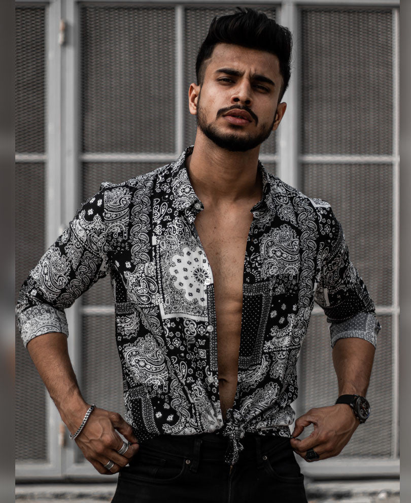Black Bandana Print Full Sleeves Shirt