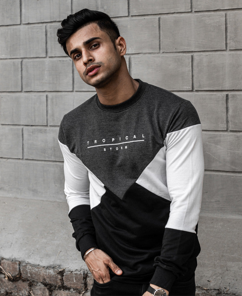 Grey Tropical Storm Printed Full Sleeves T-Shirt