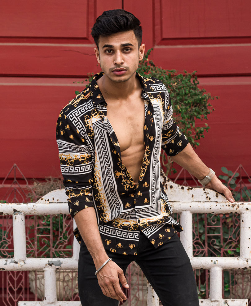 Black Scarf Print Full Sleeves Shirt