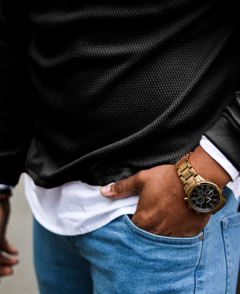 Black Collar Full Sleeves T Shirt