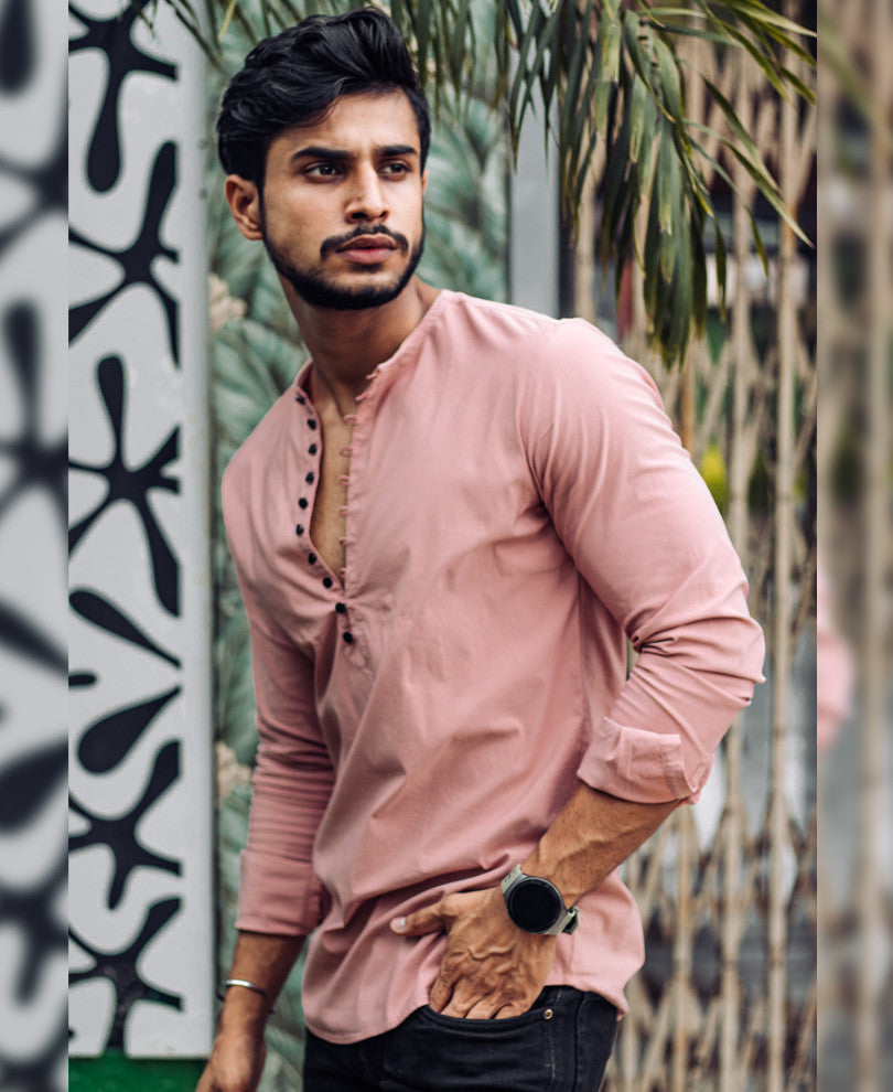 Peach Plain Kurta Full Sleeves Shirt