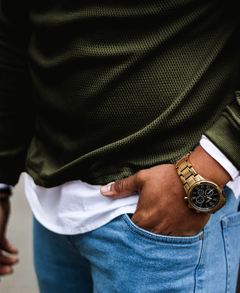 Green White Collar Full Sleeves T-Shirt