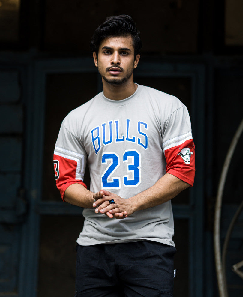 Basic Oversize Drop Shoulder Grey Bulls T Shirt