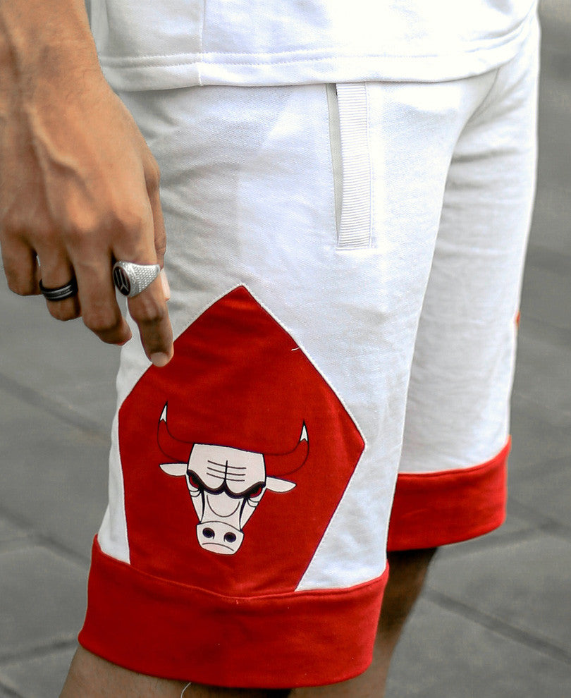 White and Red Bulls Shorts