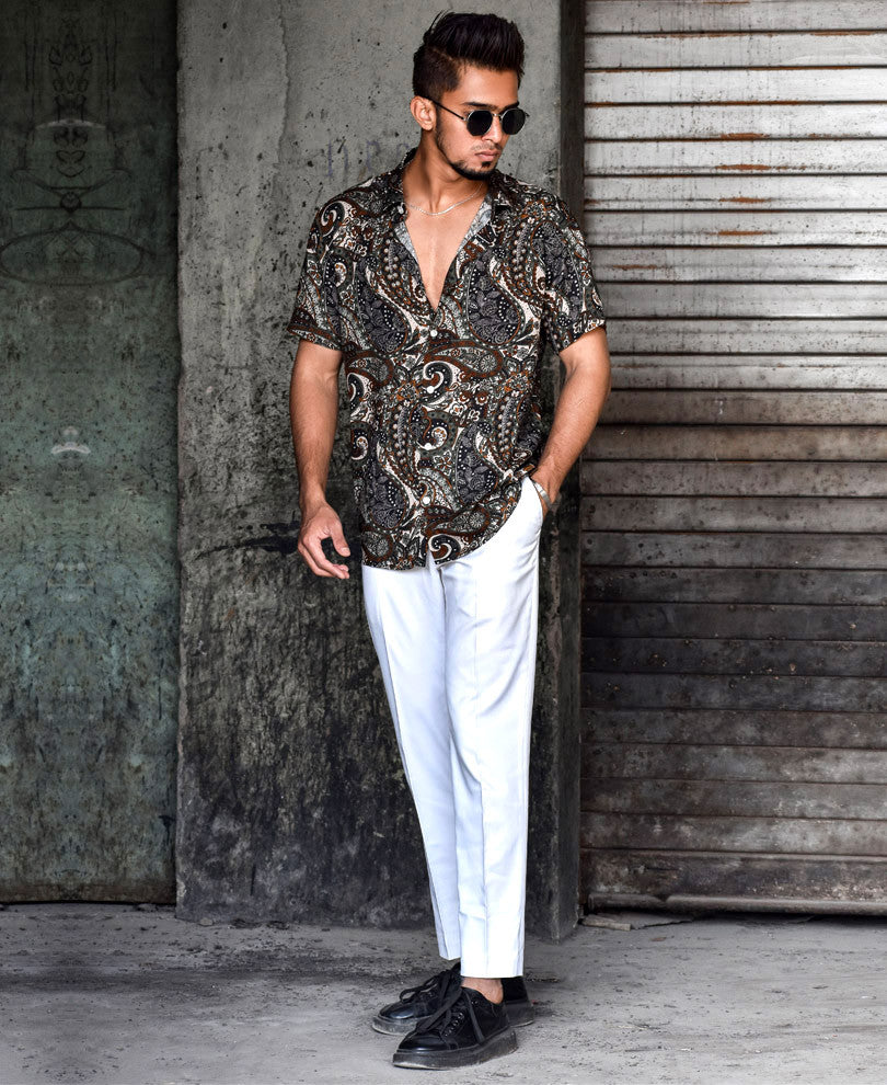 Green Vintage Paisley Print Half Sleeves Shirt