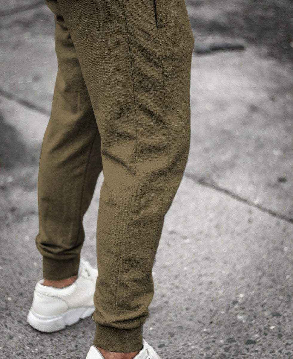 Urban Olive Green Plain Ribbed Joggers