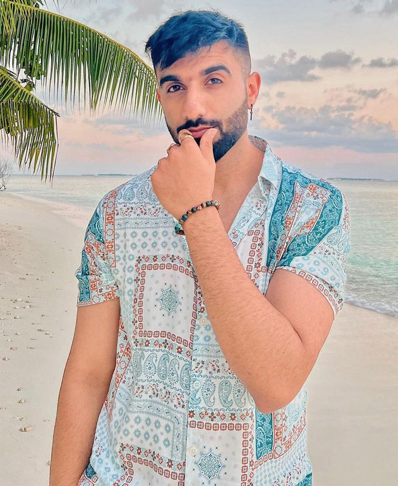Light Green and White Bandana Print Half Sleeves Shirt