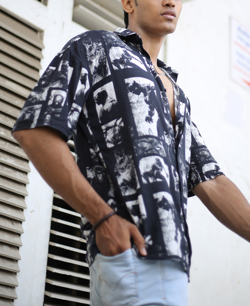 Black Panther Print Oversize Drop Shoulder Shirt
