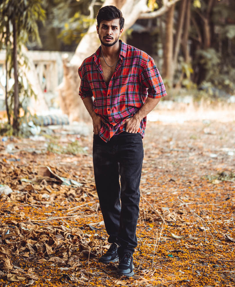 Red Checks Oversize Drop Shoulder Shirt