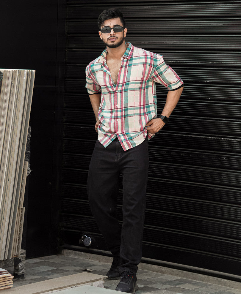 Pink Checks Oversize Drop Shoulder Shirt