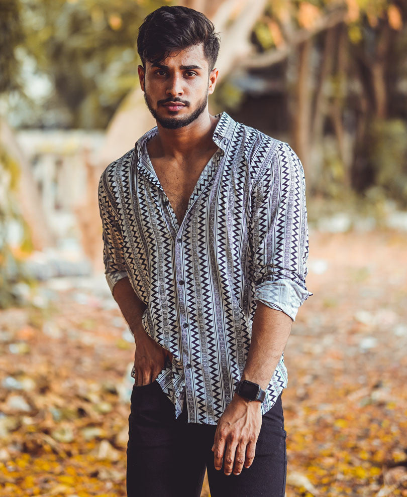 Black And White Ethnic Print Full Sleeves Shirt