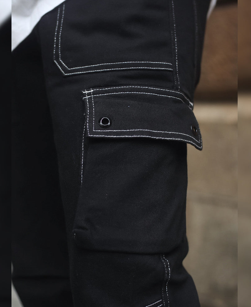 Black Cargo Pocket Carpenter Cotton Baggy Fit Jeans