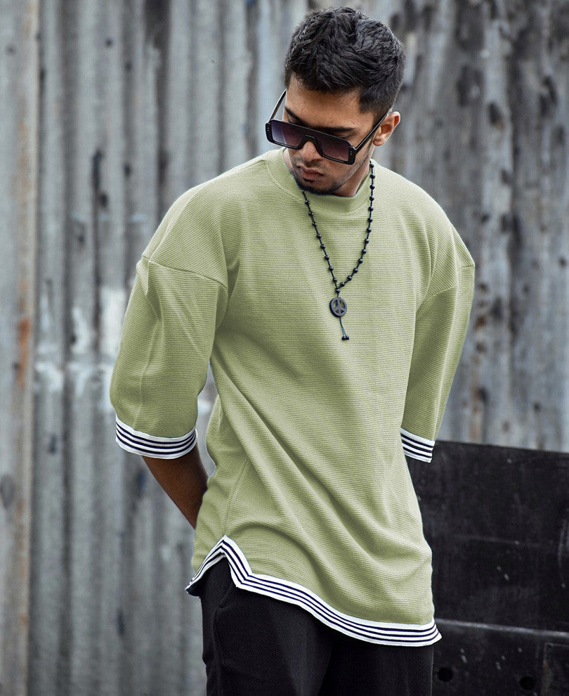 Mint Green Oversize Drop Shoulder With Stripe T Shirt