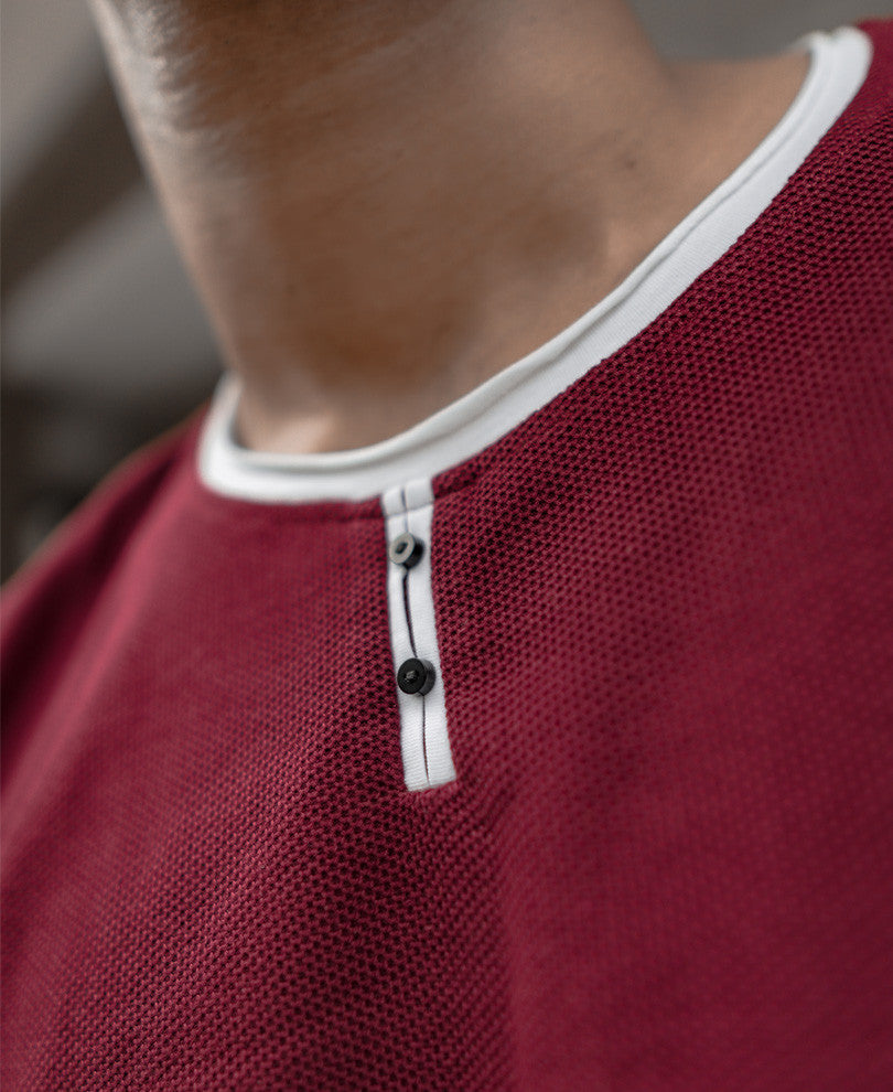 Maroon Basic Henley Full Sleeves T Shirt