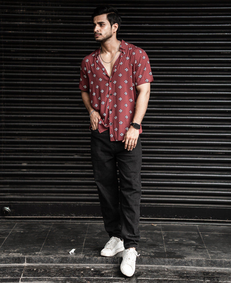 Maroon Tiny Box Printed Half Sleeves Shirt