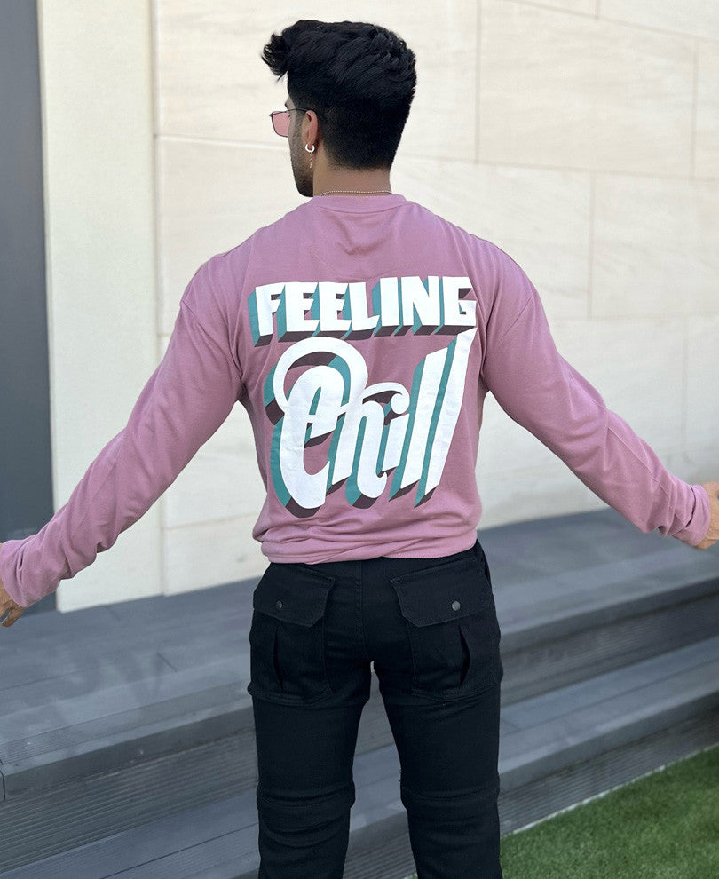 Peach Feeling Chill Back Print Oversize Drop Shoulder T Shirt