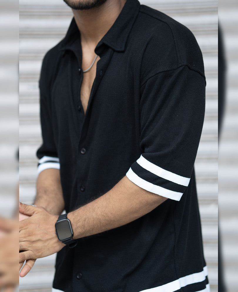 Black Button Style Oversize Drop Shoulder T Shirt
