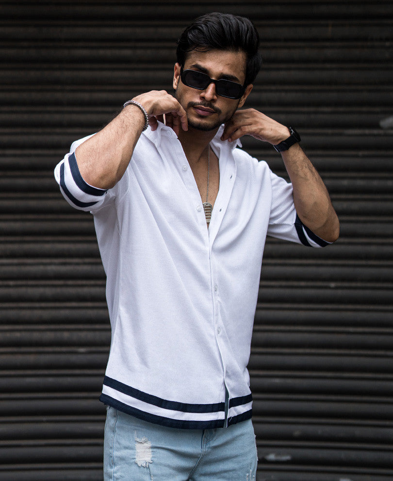 White Button Style Oversize Drop Shoulder T Shirt