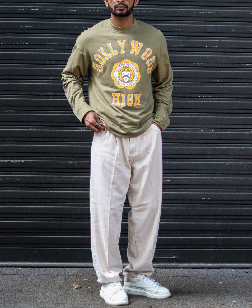 Olive Green Hollywood Print Oversize Drop Shoulder T Shirt