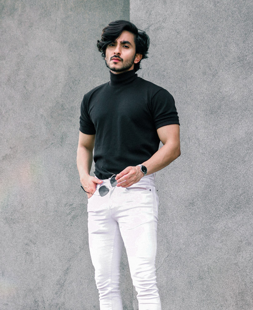 Black Plain Polo Neck Half Sleeves T Shirt