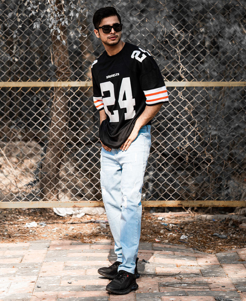 Black 24 Browns Print Oversize Drop Shoulder T Shirt