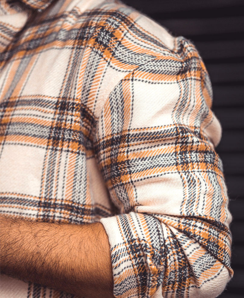 Cream And Mustard Checks Oversize Drop Shoulder Shirt