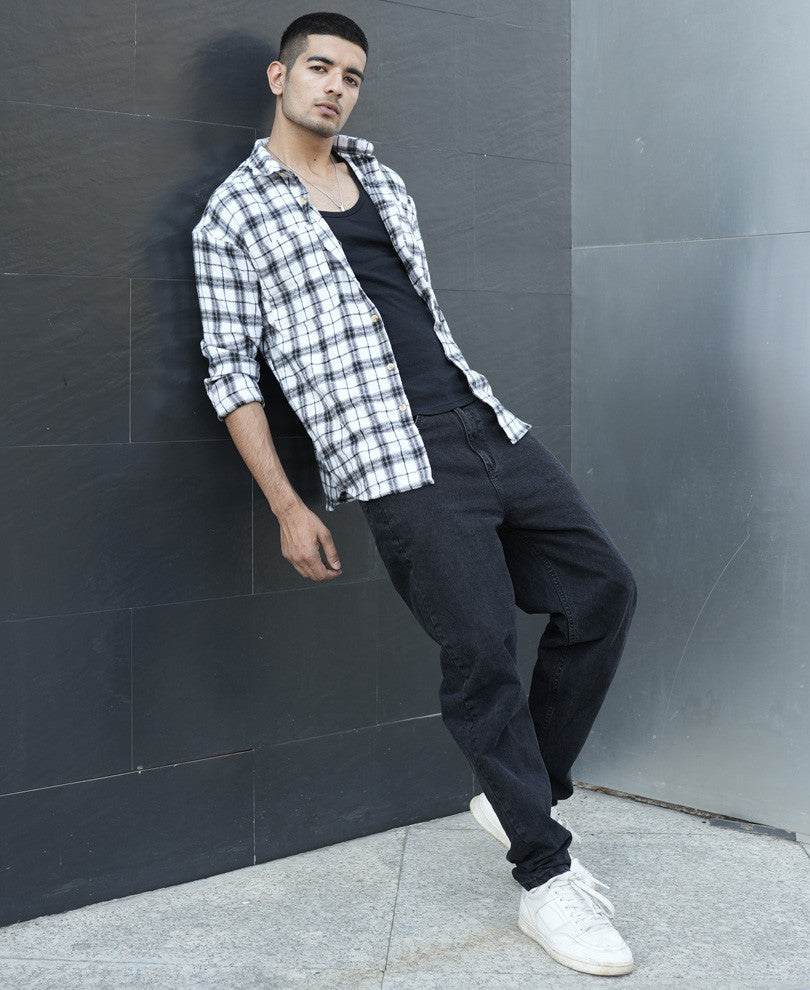 Black And White Checks Oversize Drop Shoulder Shirt