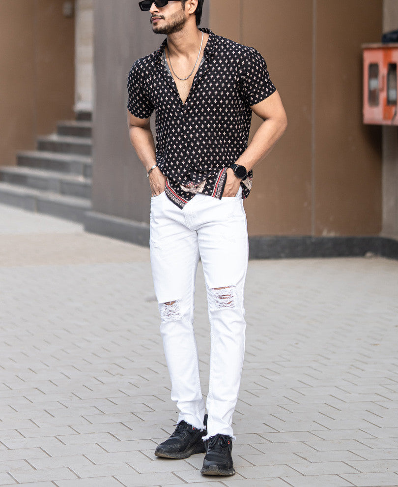Black Paisley Print Half Sleeves Shirt