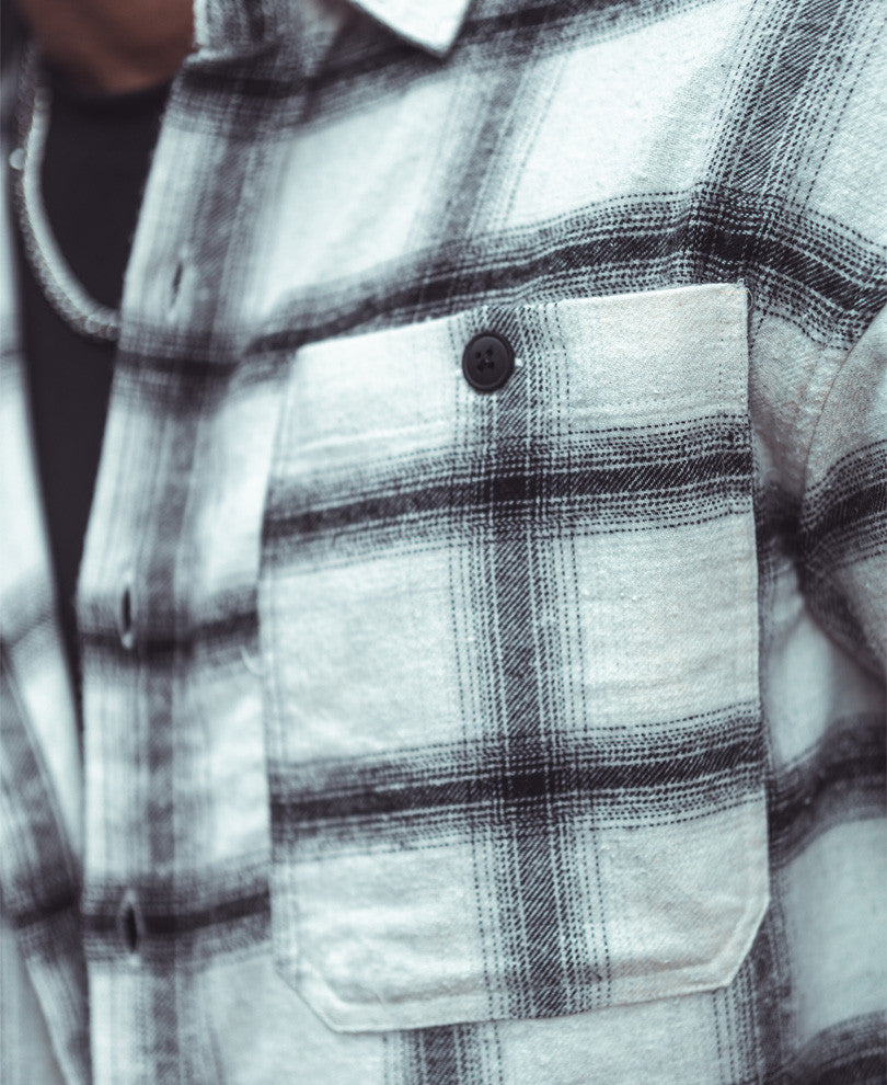 White Checks Pocket Oversize Drop Shoulder Shirt