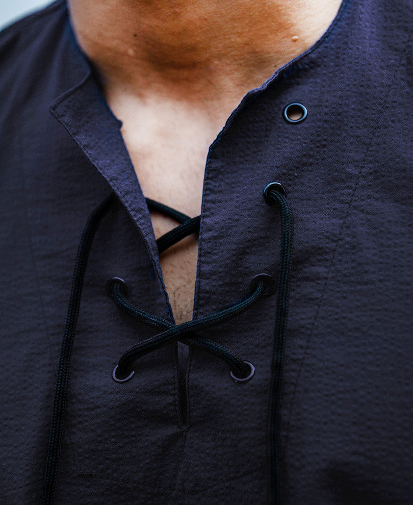 Navy Blue Plain Kurta Style Full Sleeves Shirt