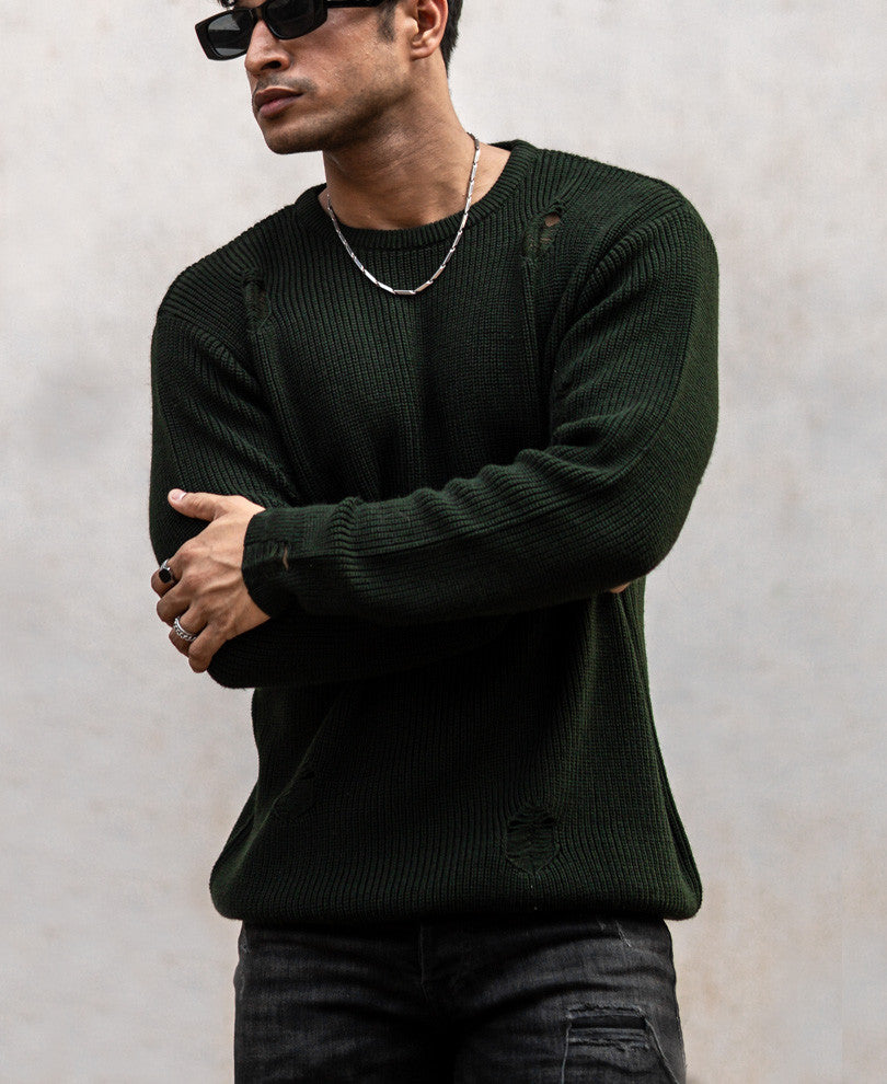 Olive Green Round Neck Full Sleeves Sweatshirt