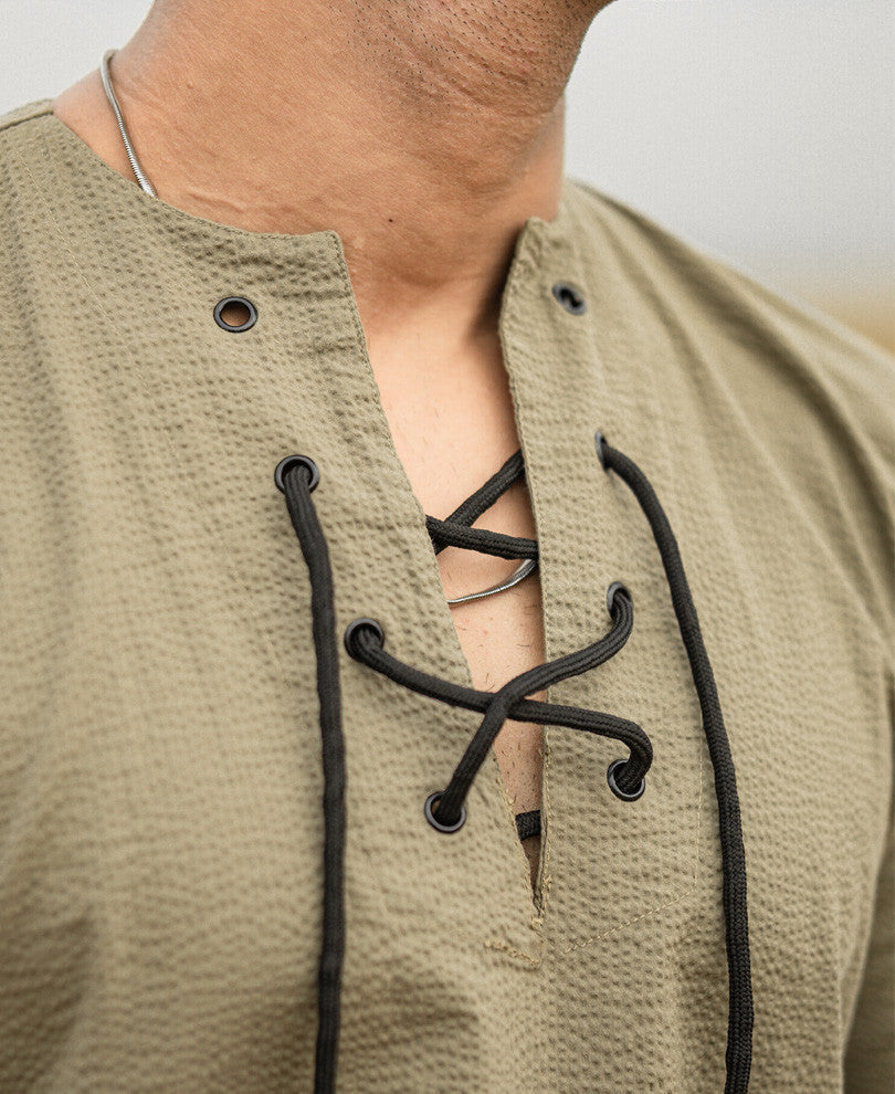 Olive Green Plain Kurta Style Full Sleeves Shirt
