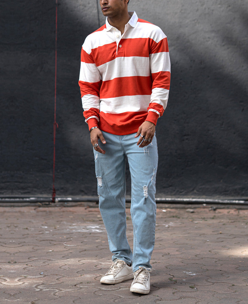 Orange And White Striped Oversize Drop Shoulder T Shirt