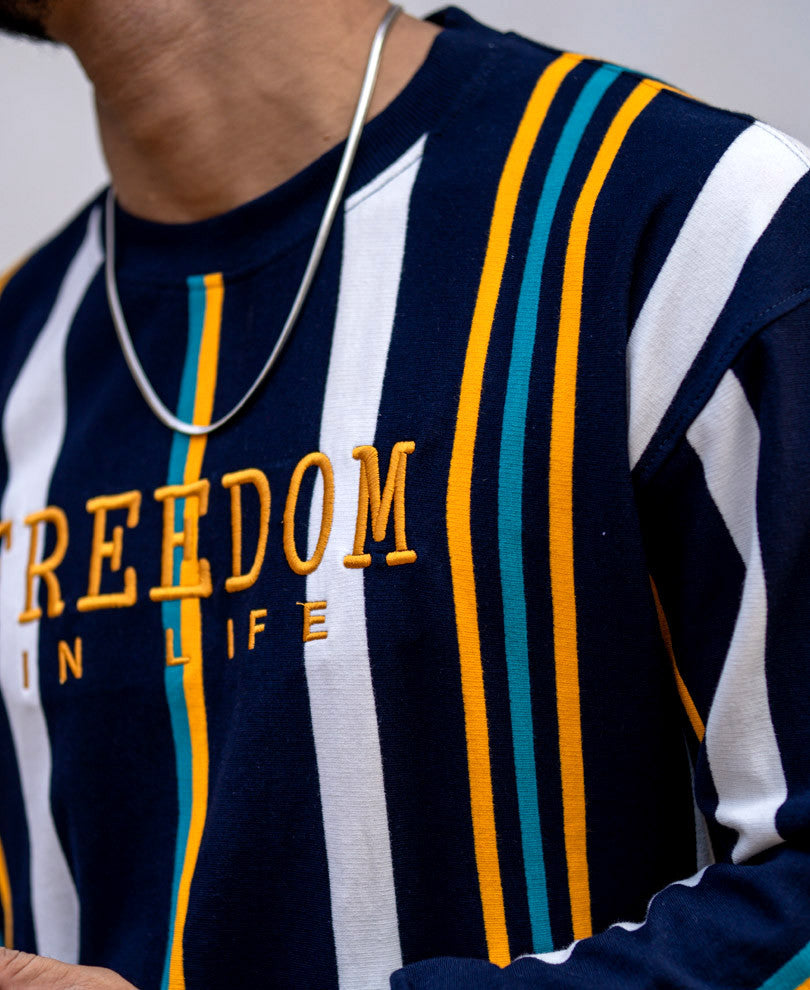 Multi Color Vertical Stripes Oversize Drop Shoulder T Shirt