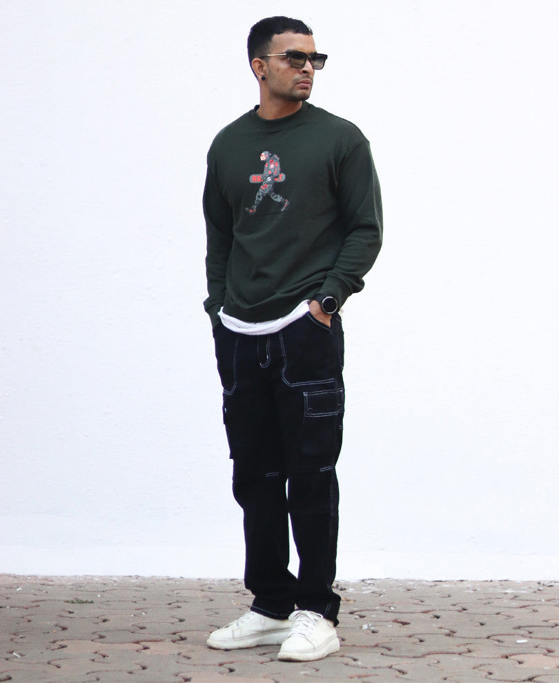Olive Comic Back Print Oversize Drop Shoulder Sweatshirt
