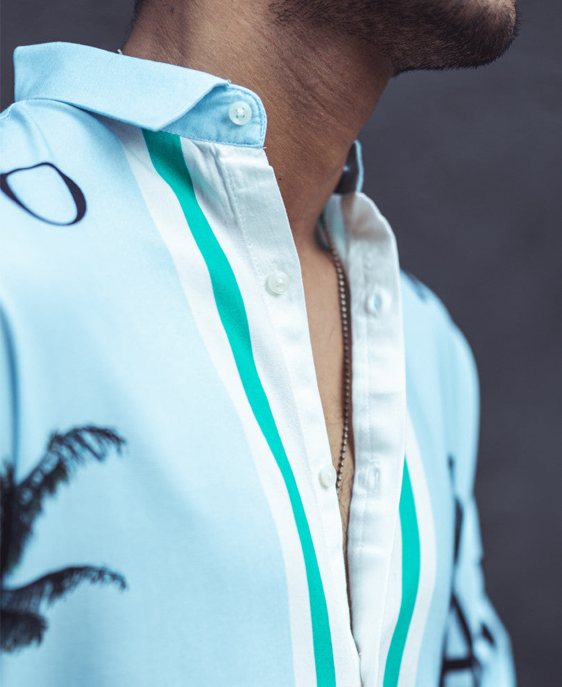 Sky Blue California Print Oversize Drop Shoulder Shirt