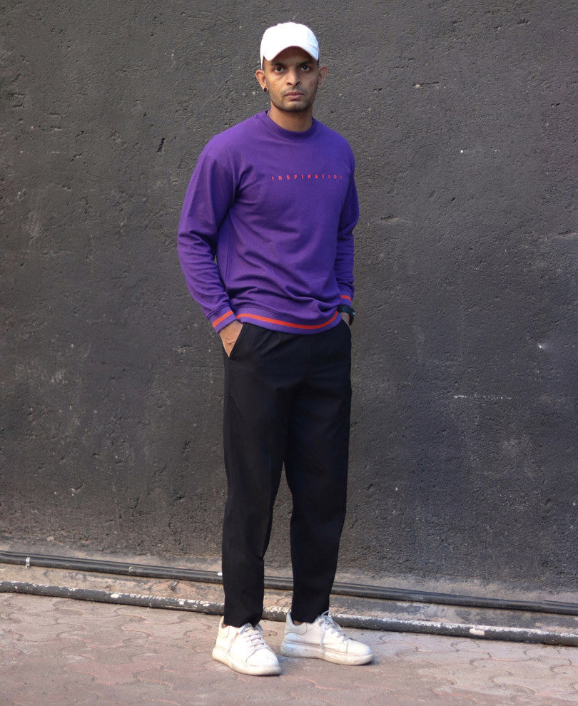 Purple Inspiration Print Oversize Drop Shoulder Sweatshirt