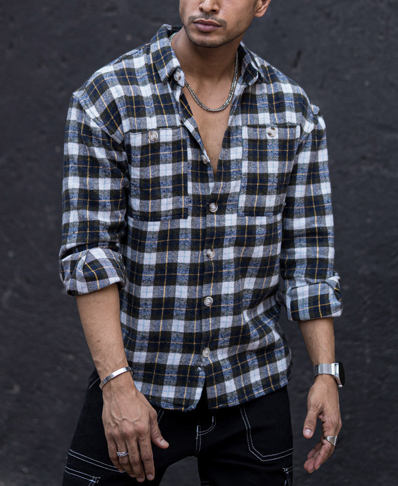 Green Pocket Checks Oversize Drop Shoulder Shirt